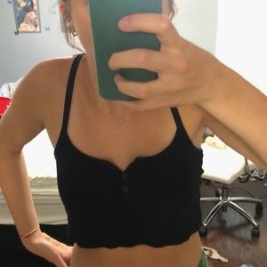 Black button up tank crop top